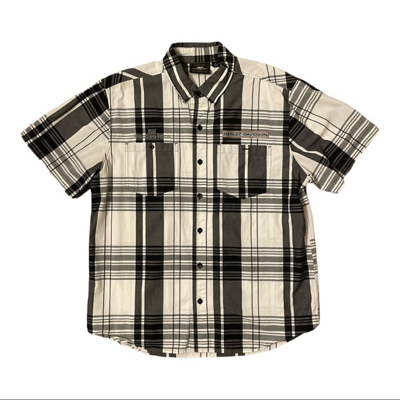 Harley-Davidson Men's Plaid Shirt USAF Desert Storm Veteran Size XL Black White - Picture 1 of 5